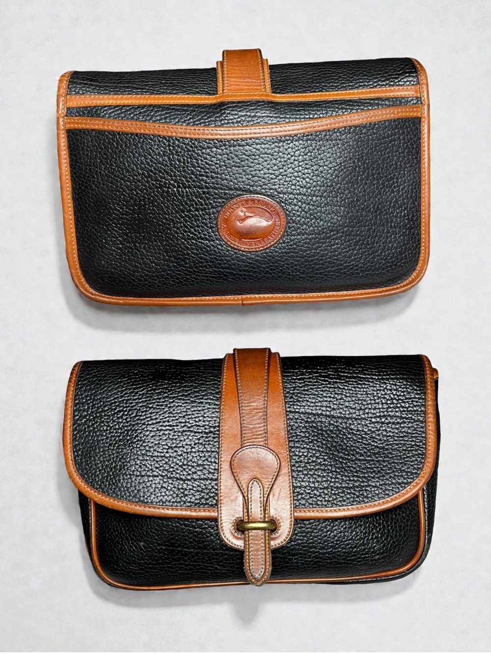 🌻VINTAGE Dooney & Bourke All-Weather Leather Equestrian Crossbody Bag Brwn&Blk